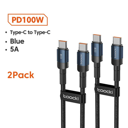 Toocki 100W Type C to USB C Cable PD 3.0 Quick Charge 4.0 Fast Charging Type C to Type C for iPhone 15 Macbook Samsung Xiaomi - Urbizia