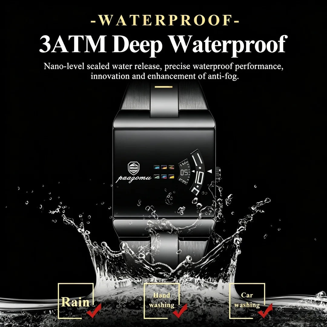 PAAZOMU Luxury Business Man Watches Waterproof Fashion Rectangle Stainless Steel Quartz Sports Male Clock Best Gift Choice Reloj