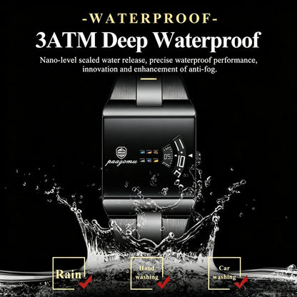 PAAZOMU Luxury Business Man Watches Waterproof Fashion Rectangle Stainless Steel Quartz Sports Male Clock Best Gift Choice Reloj