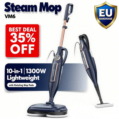 INSE VM6 Steam Mop Cleaner with Rotating Mop Pad 1300W Powerful Floor Steamer 10 in 1 Lightweight Spin Mop for Home Hardwood Laminate Tile