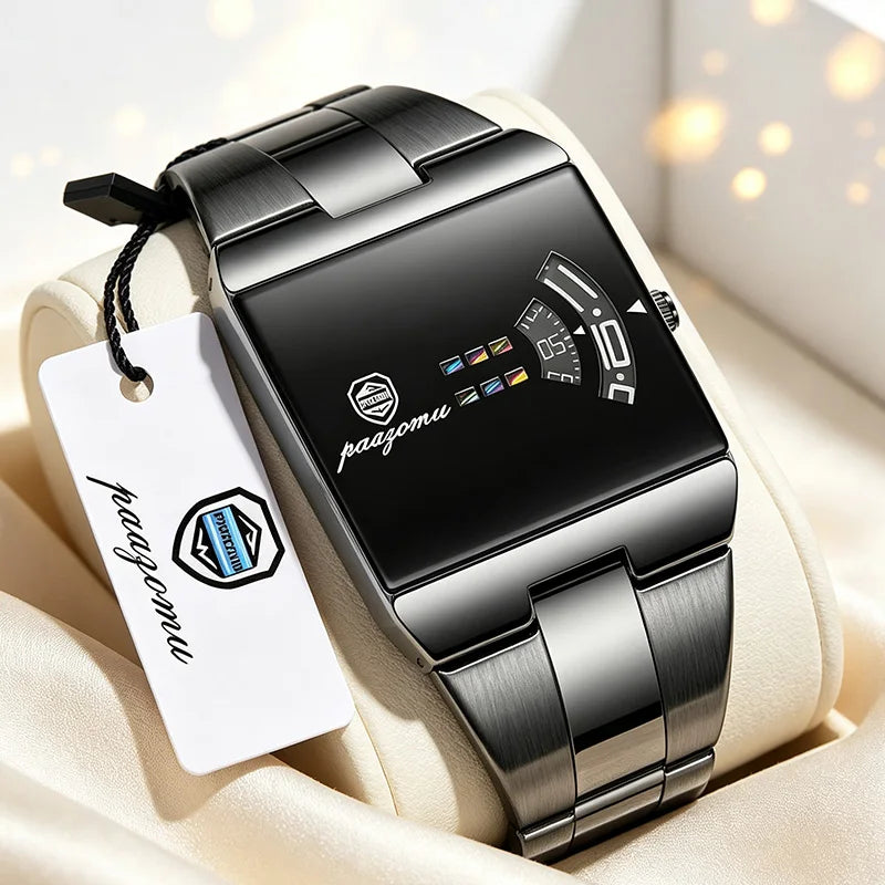 PAAZOMU Luxury Business Man Watches Waterproof Fashion Rectangle Stainless Steel Quartz Sports Male Clock Best Gift Choice Reloj