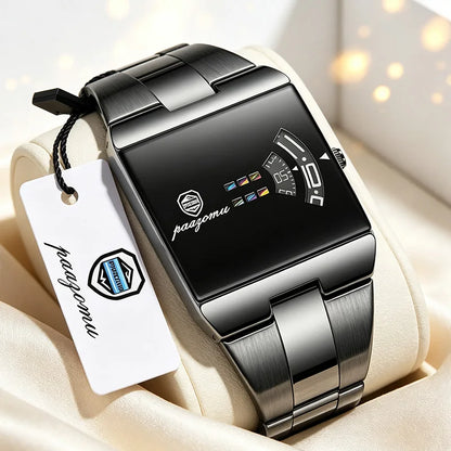 PAAZOMU Luxury Business Man Watches Waterproof Fashion Rectangle Stainless Steel Quartz Sports Male Clock Best Gift Choice Reloj