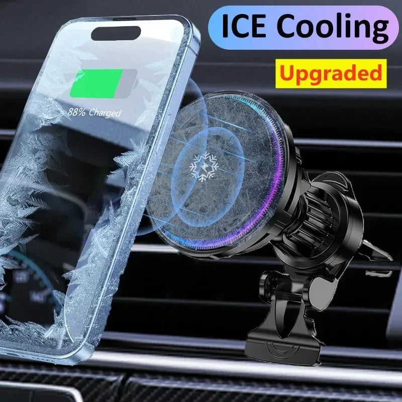 Ice Cooling Magnetic Wireless Car Charger Fast Charging Station for iPhone15 14 13 12 Pro Max 15W Magnet Car Phone Holder Stand - Urbizia
