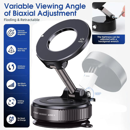 Foldable Magnetic Car Phone Mount – 360° Rotatable, Dashboard Suction Cup, with Extra Mount Pad & Adjustment Wrench, Versatile