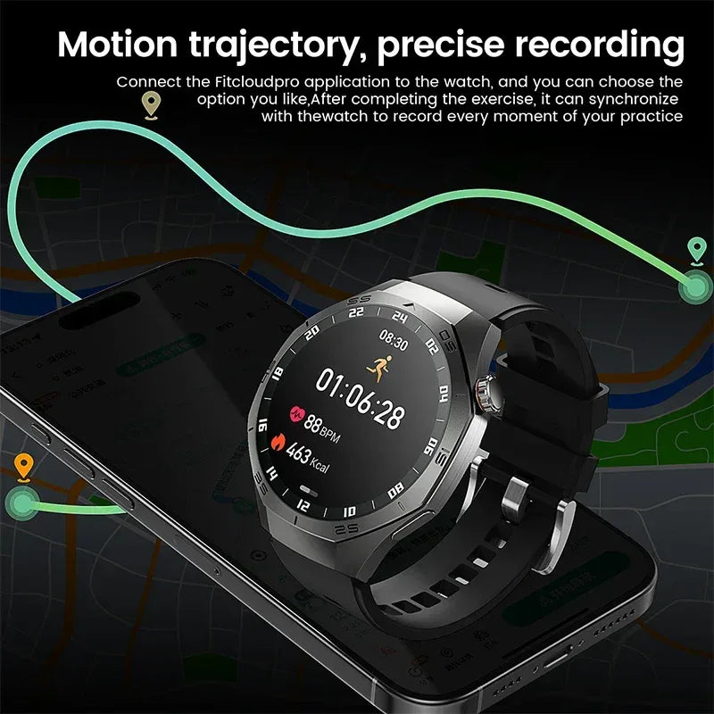 2025New For Android and ios Smart Watch Men AMOLED Screen GPS Motion trajectory Heart Rate Bluetooth Calls SmartWatch Waterproof - Urbizia