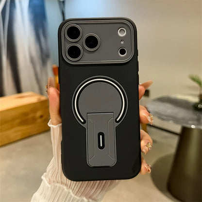 Luxury Fold Stand Holder Magnetic For Magsafe Matte Case For iPhone 17 16 15 14 13 12 11 18 Pro Max Plus Big Window Bumper Cover