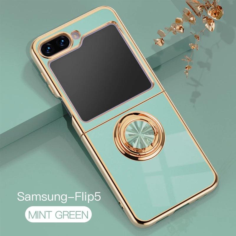 Plating Silicone Case for Samsung Galaxy Z Flip 5 4 3 Z Fold 5 ZFold ZFlip Fold5 Fold4 Flip5 Flip4 Flip3 Cover with Ring Holder