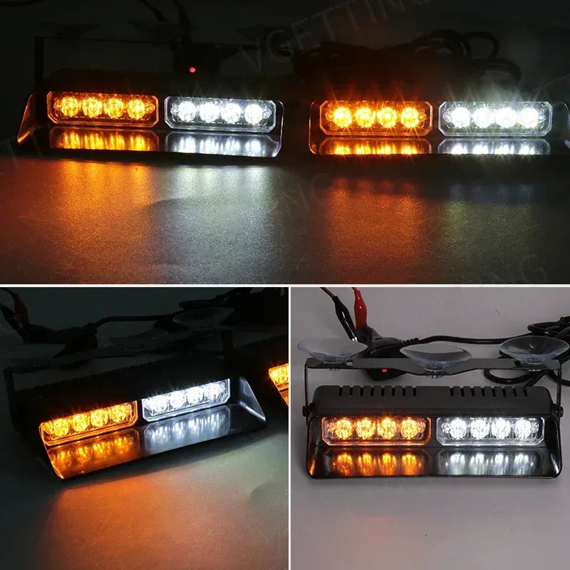 2-in-1 LED Car Strobe Lights For Emergency Flash Warning Lamp Windshield Bar 16 Beads Red Blue Amber White Auto Light Assembly - Urbizia