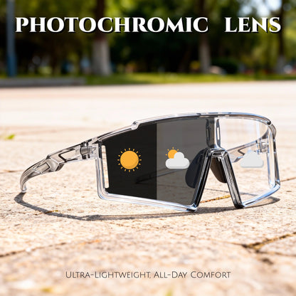 Photochromic One-Piece Sports Sunglasses - Oversized Wraparound Frame, UV400 Comfort Fit for Cycling, Fishing & Travel