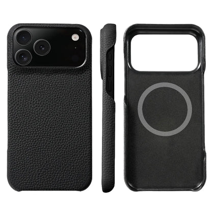 for Magsafe Case for iPhone 17 15 16 18 Pro Max Air Lychee Natural Cowhide Leather Magnetic Protector Luxury Phone Back Cover