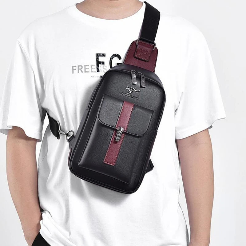 Brand Men's Leather Chest Bag Shoulder Bag Multi-function Cross Body Waterproof Travel Messenger Pack Handbag For Male Female