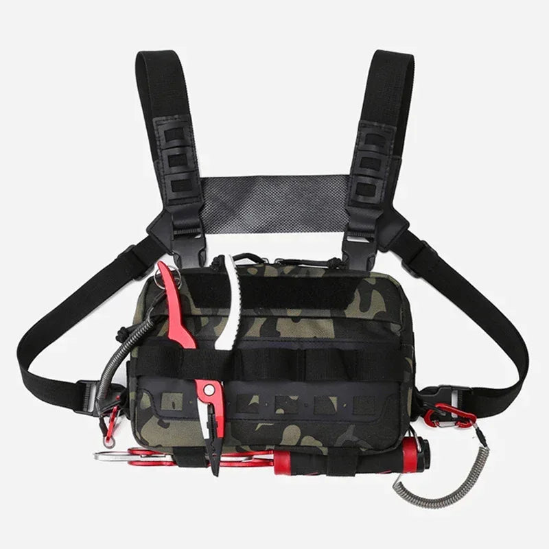 Men’s Camo Fishing Vest Chest Pack Outdoor Tackle Bag - Urbizia