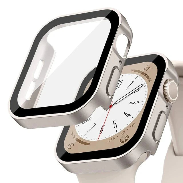 Glass+Case for Apple Watch 42 46mm 45mm 41 49 44mm 40 Mm Straight Edge Screen Protector Cover Case iWatch SE 6 7 8 9 10 11 Ultra