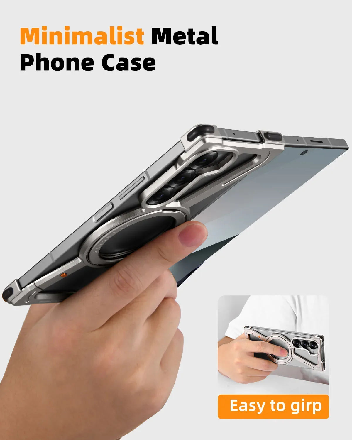 Oatsbasf Aluminium Z Case for Samsung Galaxy Z Fold 7 w/ 360°Rotating Magnetic Stand Frameless Phone Cover Shockproof Bumper