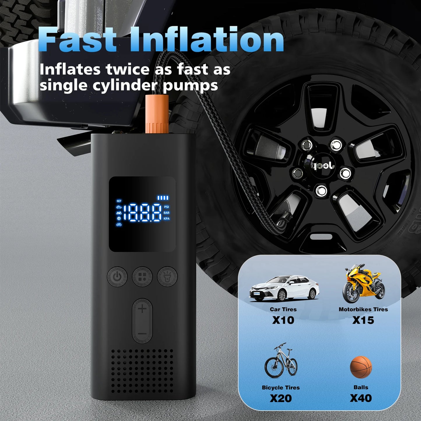 Portable Car Tire Inflator Digital Cordless Air Pump 150PSI Bike Pump  Electric Air Compressor For Car Bicycle