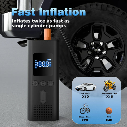 Portable Car Tire Inflator Digital Cordless Air Pump 150PSI Bike Pump  Electric Air Compressor For Car Bicycle