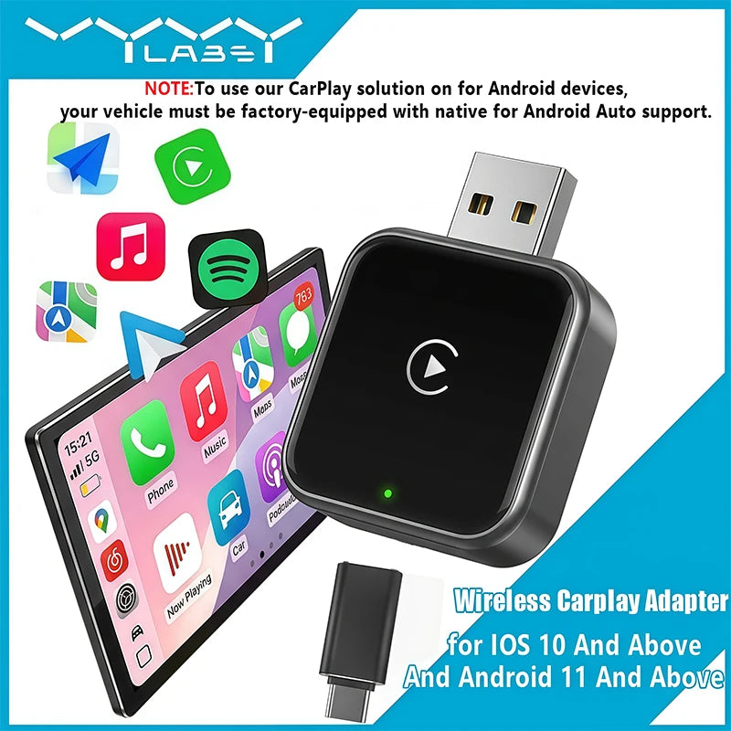 Vyvylabs Upgraded Wireless Carplay Adapter Convert Wired to Wireless Carplay Adapter Fast Auto Connection for iPhone Android Device