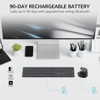 Rapoo 9560M Wireless Keyboard and Mouse Combo E9550L USB-C Rechargeable 110-Key Ultra-Thin Keyboard and MT760SE Wireless Mouse