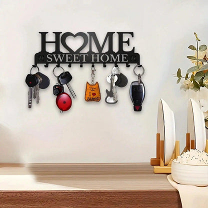 1Pc Black Metal Wall Mount Key Holder, Sweet Home Style Key Rack With 10 Hooks, Practical Key Hanger