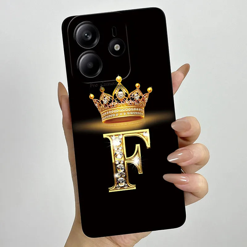 Case For Xiaomi Redmi Note 14 5G Phone Cover Note14 Global Funda Luxury Crown Letters Soft Silicone Back Cover For Redmi Note 14