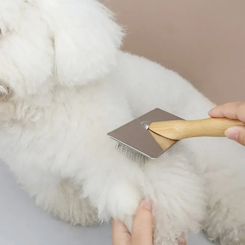 Dog Comb Solid Wood Dog Brush Pet Hair Remover Massage Cat Brush Pet Grooming Stainless Steel Combs for Cats Hair Knot Opening - Urbizia