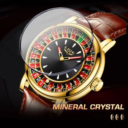 LIGE Fashion Men Watch Rotating Dial Las Vegas Roulette Desktop Theme Watch Men Waterproof Luminous Clock Watches Creative Clock