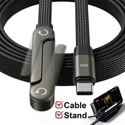 240W Fast Charging Foldable Phone Holder Data Cable For iPhone 15 12 13 14 16 17 Pro Max Plus USB C Type-C Quick Charging Cable