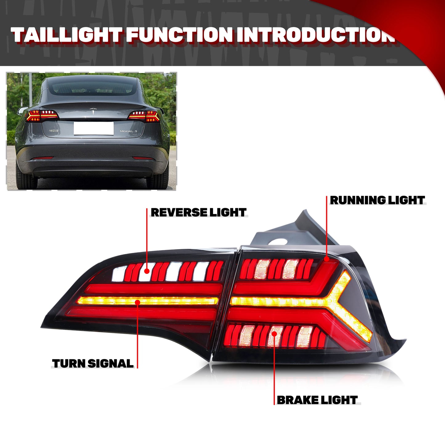 LED Tail Lights for Tesla Model 3 Model Y 2017-2022 Sequential Yellow Turn Signal Dynamic Animation Black Rear Lamps Assembly