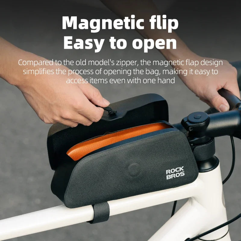 ROCKBROS Bike Top Tube Bag Magnetic Waterproof TPU Bike Frame Front Pack Mountain Bike Riding Storage Bag Cycling Accessories