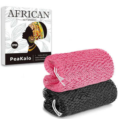 PeaKalo Authentic African Net Sponge-2Pcs Exfoliating Bath Shower Loofah Sponge, Gentle Back Scrubber for All Skin Types,Durable