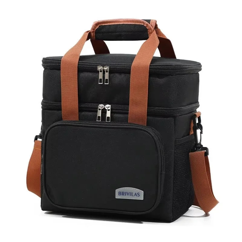 1PC Picnic Bags Double Layer Lunch Bag Thermal Insulation Food Drink Storage Tote Crossbody Cooler Picnic Supplies Storage Bags