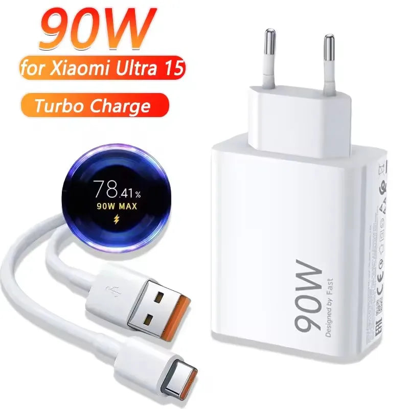 90w Original Charger Turbo Charge Cargador Adapter for Xiaomi 15 Ultra 15 14 Poco X7 Pro F7 Pro F7 F6 Redmi Note 14 Pro+ Pad