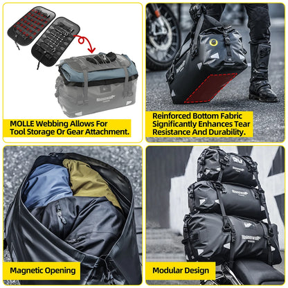 Rhinowalk Motorcycle Saddle Bag 20L/40L/65L Waterproof Motor Tail Seat Storage Backpack Luggage With MOLLE Expansion Panel