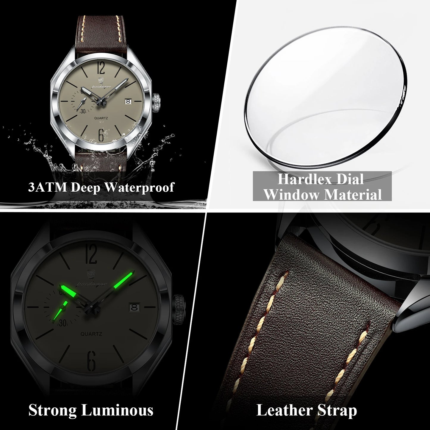 POEDAGAR Original Fashion Male Wristwatch Leather Quartz Business Men Watch Waterproof Luminous Date Elegant Men's Watches Reloj