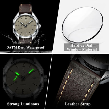 POEDAGAR Original Fashion Male Wristwatch Leather Quartz Business Men Watch Waterproof Luminous Date Elegant Men's Watches Reloj