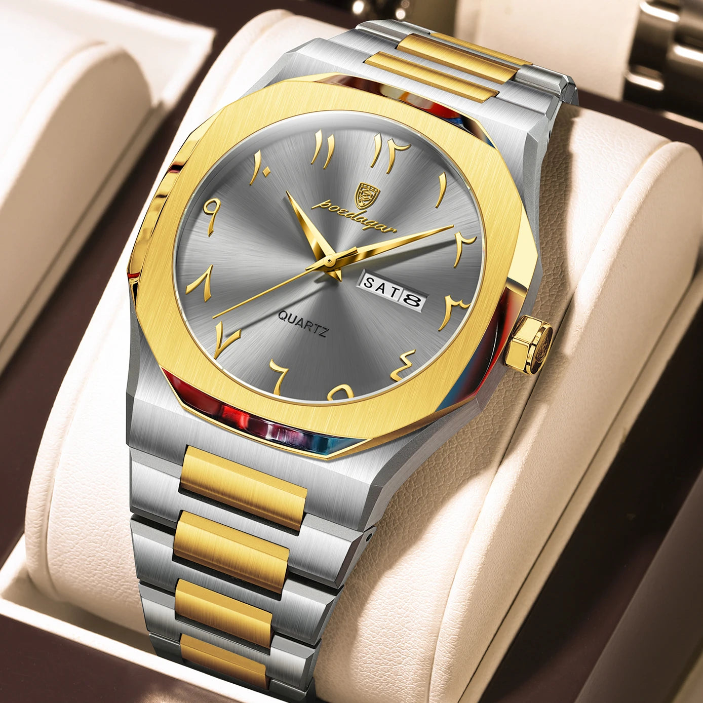 POEDAGAR Military Watch For Men Waterproof Luxury Week Calendar Man Wristwatch Quartz Stainless Steel Fashion Men's Watches Male