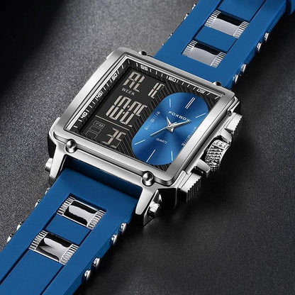 FOXBOX New Creative Square Watch Men Fashion Business Silicone Waterproof Men's Electronic Wristwatch LED Backlight Chronograph