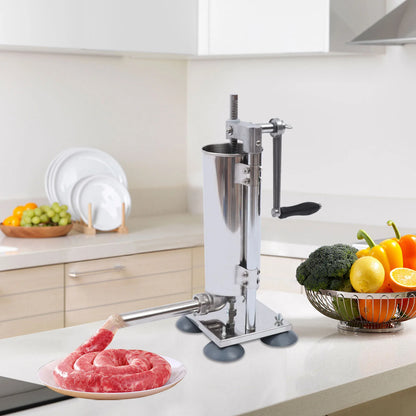 3L Vertical Manual Sausage Stuffer Machine Stainless Steel Sausage Maker with 4 Steel Tubes&7 PE Tubes Sausage Meat Filling Tool