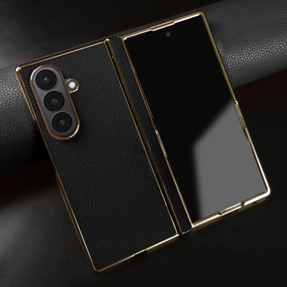 Lychee Genuine Leather Case For Samsung Galaxy Z Fold 7 6 5 4 3 phone Cover Fold7 Fold5 Fold6 fold4 fold3 Cases Funda Para Coque