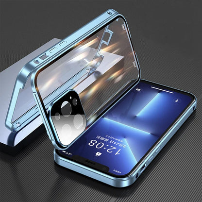 360°Full Protection Metal Magnetic Double-Sided Glass Lock Buckle Phone Case For iPhone 16 Pro Max 14 12 13 11 15 Pro Max Cover