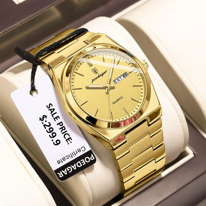 POEDAGAR Luxury Watches For Men Stainless Steel Waterproof Luminous Man Watch Date Week Fashion Casual Men's Quartz Watch Reloj