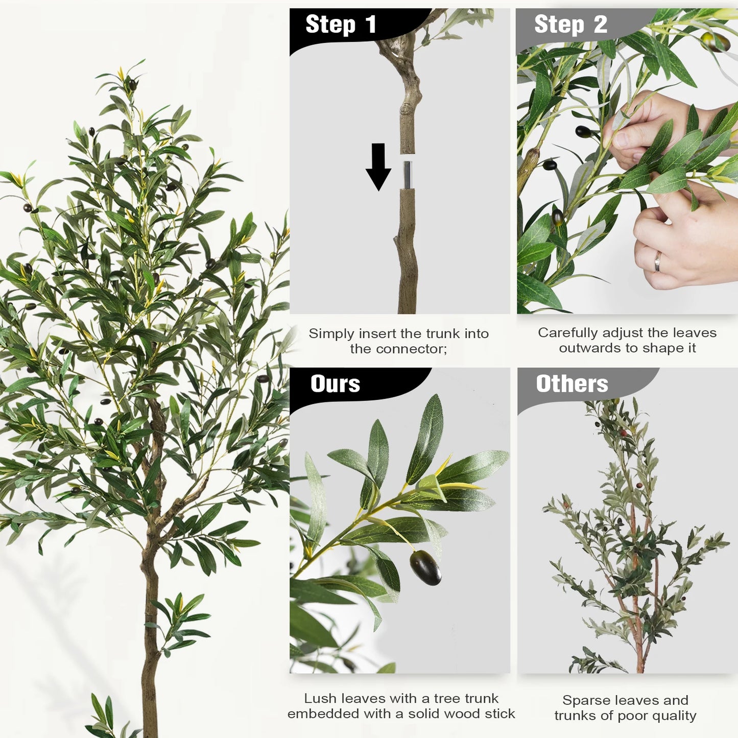 5/6/7/8 Olive Trees Artificial Indoor Faux Olive Tree with Black Pot Silk Fake Plant with Natural Wood Trunk and Lifelike Fruits for Home Office Decor