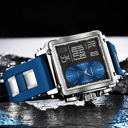 FOXBOX New Creative Square Watch Men Fashion Business Silicone Waterproof Men's Electronic Wristwatch LED Backlight Chronograph
