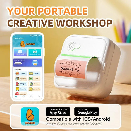 DOLEWA D8 Portable Mini Printers Wireless Bluetooth Inkless Sticker Maker Printer Tag Price Machine for Office School Kitchen
