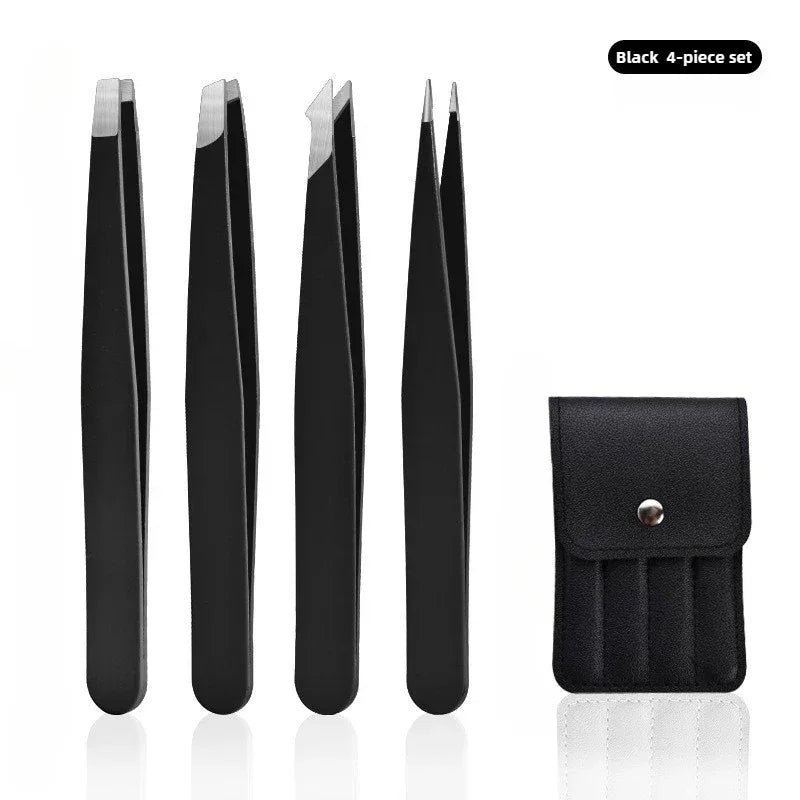 Eyebrow Tweezer 4Pcs Colorful Hair Beauty Fine Hairs Puller Stainless Steel Slanted Eye Brow Clips Removal Makeup Tools