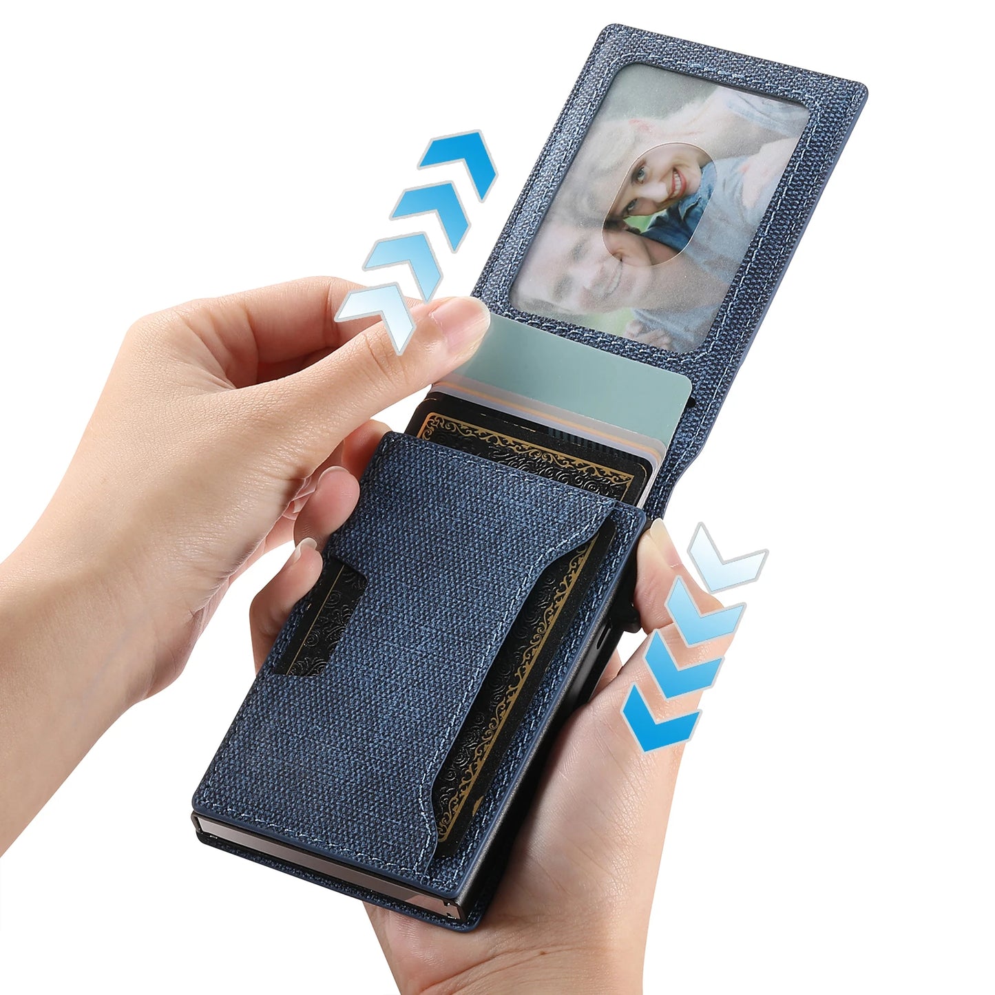 Push-out Card High Quality Faux Leather Card Holder Wallet Holder Large Capacity Can Hold 1-12 Cards 1 Photo Black/Brown/Blue