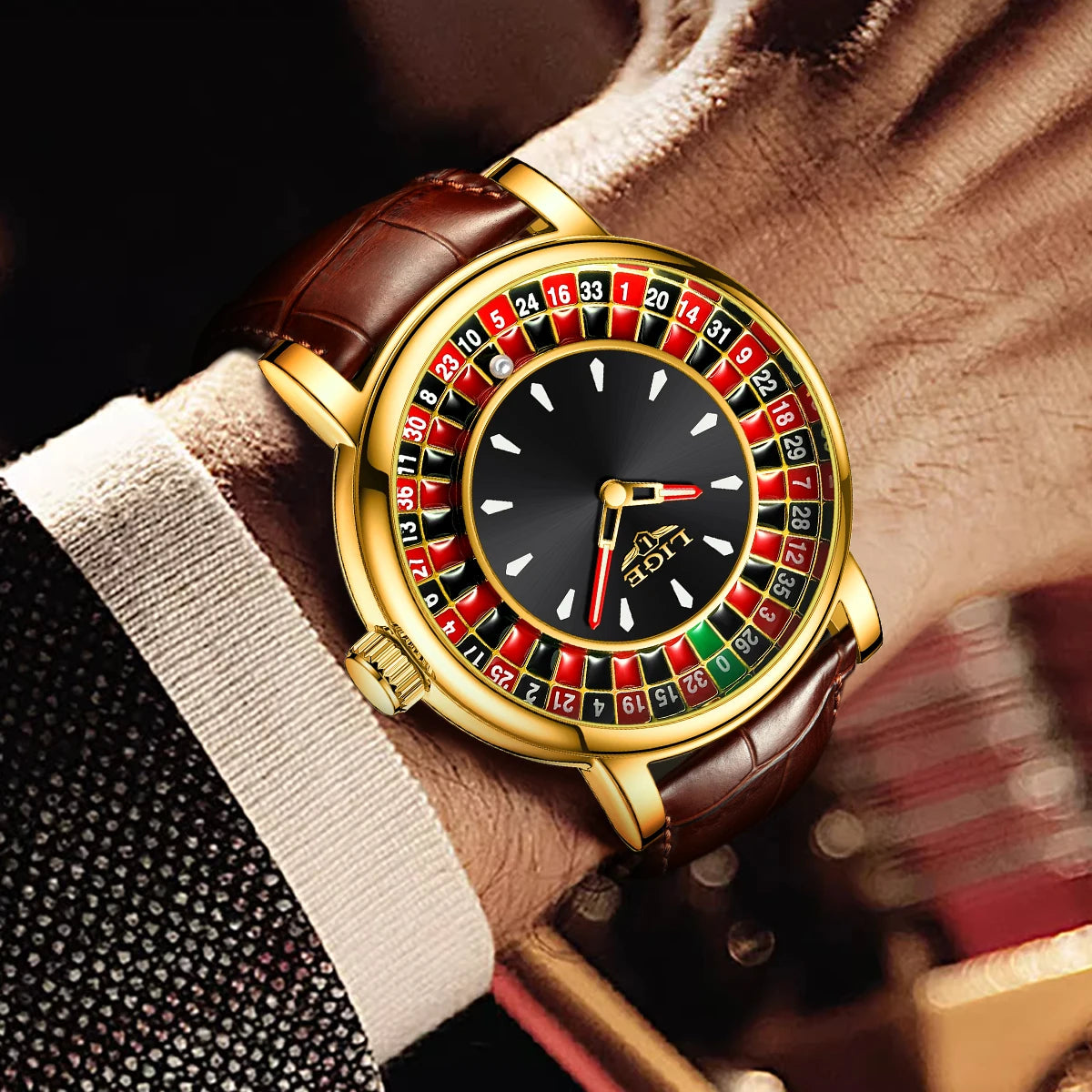 LIGE Fashion Men Watch Rotating Dial Las Vegas Roulette Desktop Theme Watch Men Waterproof Luminous Clock Watches Creative Clock
