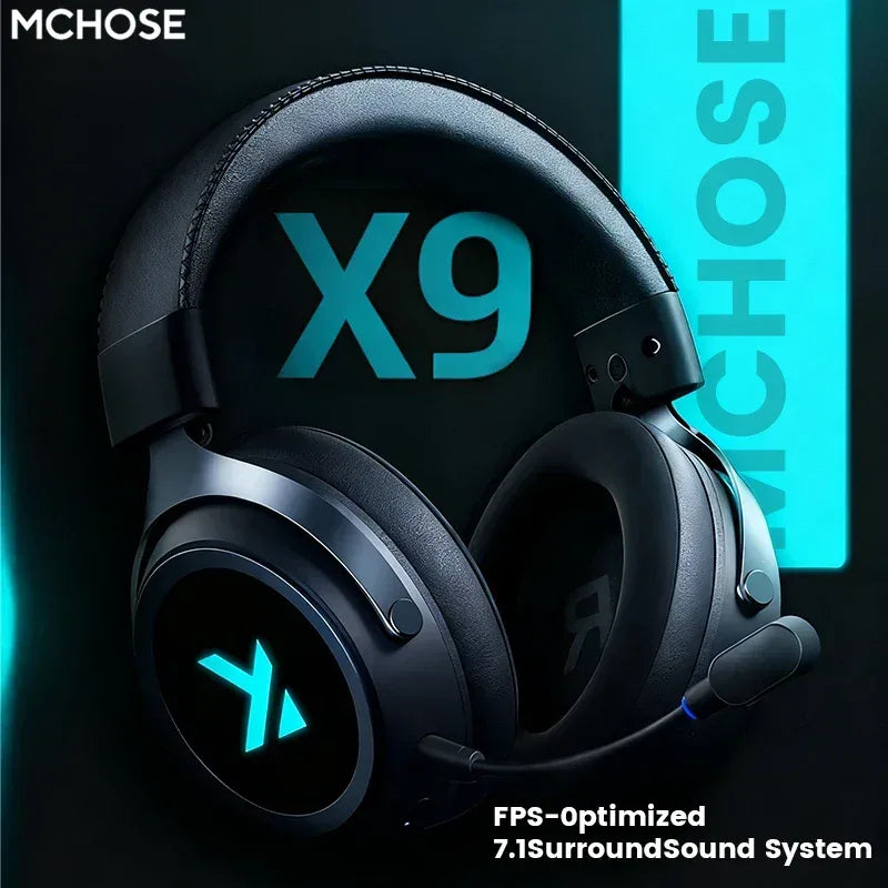 MCHOSE X9 Wireless Headworn Game 7.1 Headset Bluetooth 2.4G Three Mode 53mm Aluminum Foil Polymer Diaphragm eSports Gift Headset - Urbizia