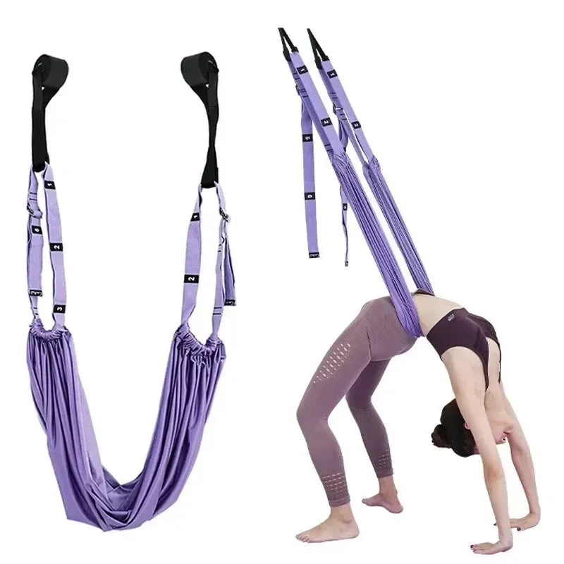 Adjustable Aerial Yoga Strap Elastic Stretch Door Hanging Yoga Belts Hammock Swing Fitness Handstand Rope Training Device Women - Urbizia