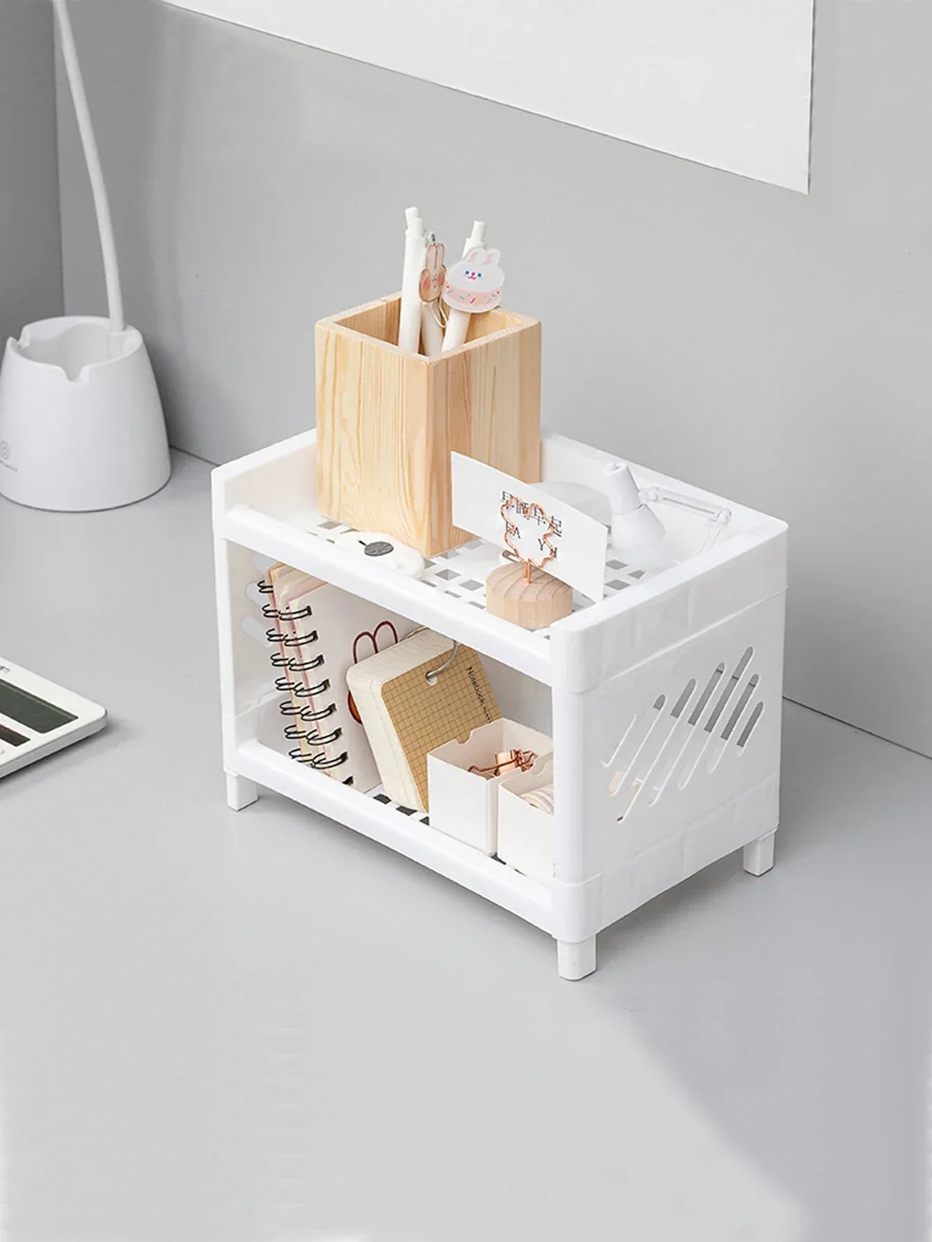 1PC Double Layer PP Desktop Storage Rack – White - Urbizia